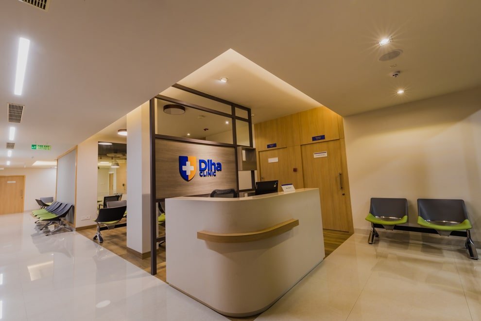 Reception desk at Diha Clinic, Nanganallur, Chennai