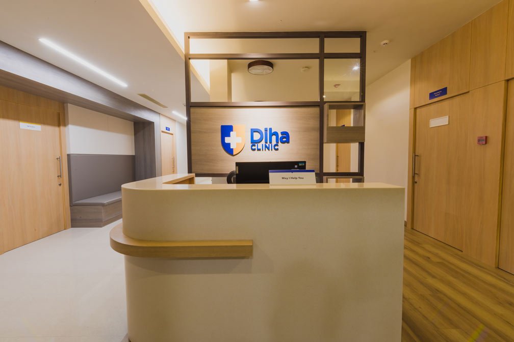 Reception area at Diha Clinic, Nanganallur, Chennai